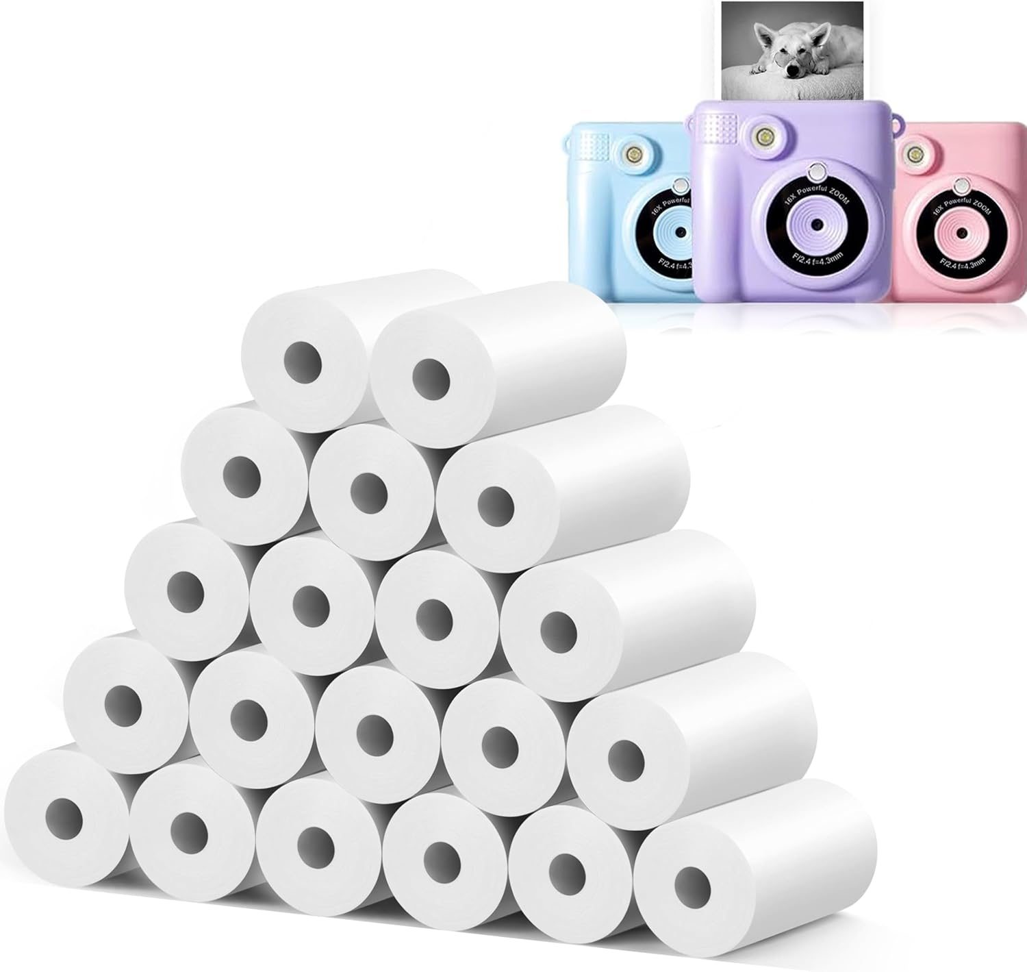 20 Rolls MIARALA Instant Print Kids Camera Paper Roll Refill, HD Print Camera Paper Refill for Most Kids Instant Camera, BPA-Free