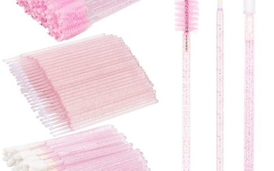 200Pcs Eyelash Extension Supplies Kit,Disposable Lash Spoolies Brushes Micro Swab Brushes Mascara Wand Lip Brushes for Eyelash Extension Tattoo Lipstick Applicator (Crystal Pink)