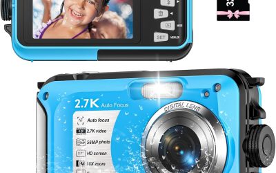 2.7K 56MP Underwater Camera, 16x Autofocus Camara with 32GB Card, 2.7″ Screen Portable Compact Digital Camera with 650 mAh Battery