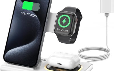 3 in 1 Foldable Charging Station for Apple Products,Fast Wireless Charger Travel Dock Adapter&Light for iPhone 16/15/14/13/12/11/X/XS,for iWatch 10/9/8/7/Ultra2/Ultra/SE,for AirPods 4/3/2/Pro/2(White)