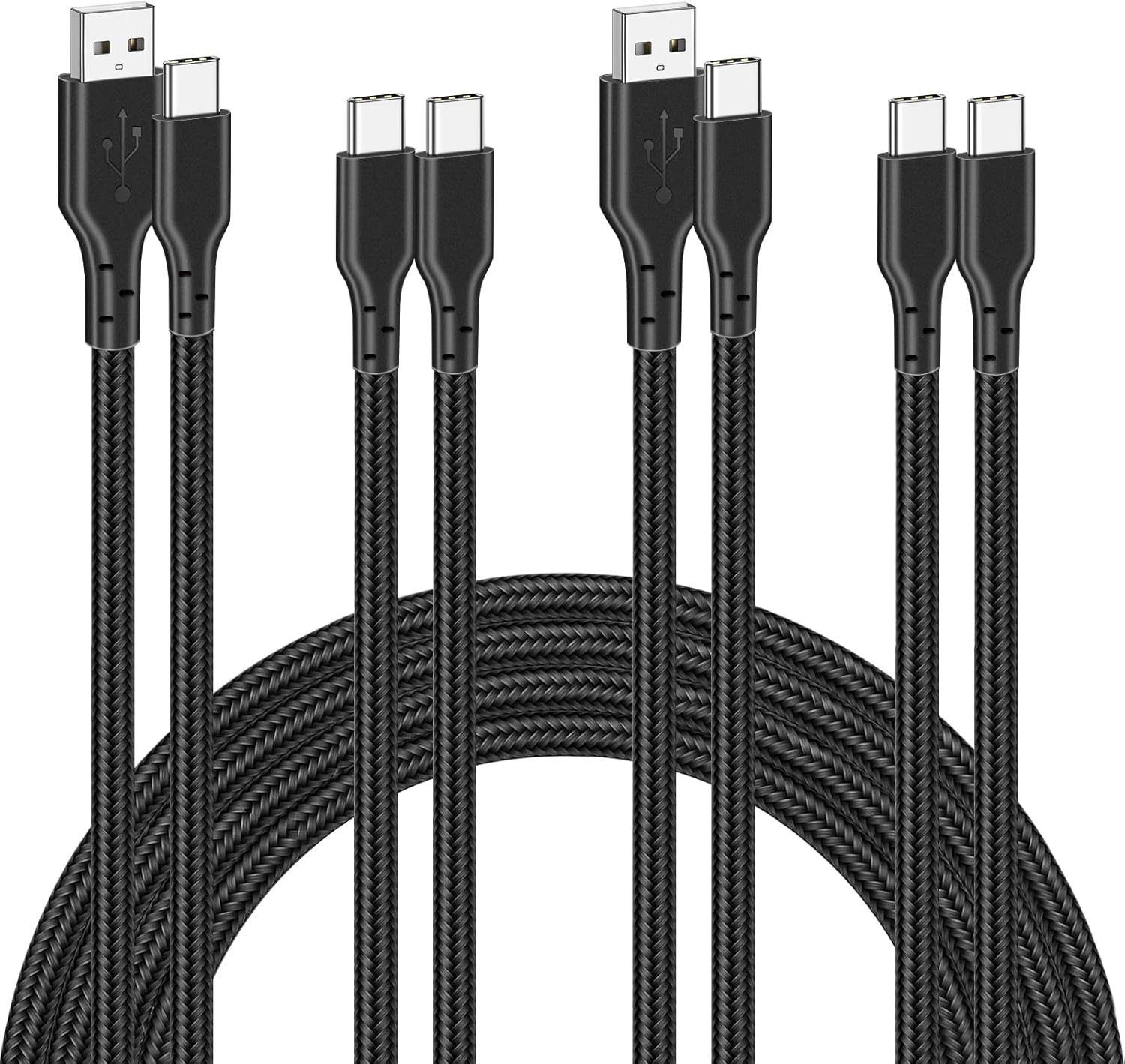4 Pack Braided Charging Cable 60W 3.1FT(2 Pack USB to USB C Cable and 2 Pack USB C to USB C Cable) Type C 60W Fast Charging Cable for iPhone,iPad,AirPods,MacBook,Samsung,Moto and More(Black)