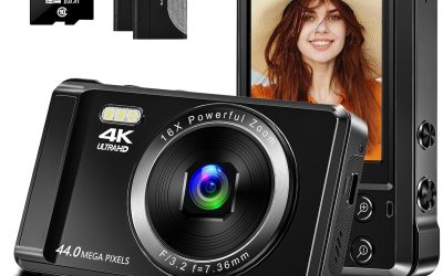 4K 44MP Digital Camera,2.4″ Screen Portable Compact Camera with 2 Batteries & 32 GB TF Card, 16x Digital Zoom Camera for Beginners, Adults and Teenagers, Kids