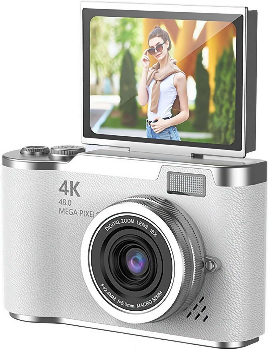 4K Digital Camera for Photo, Portable Retro Camera with Flip Screen, Compact Retro Camera for Outdoor (White 1 Set)