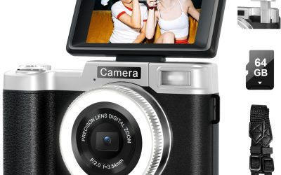 4K Digital Camera for Photography, 64MP Flip Screen Digital Camera for YouTube Vlogging, Selfies, Use with LED Light, 64GB Memory Card, Compact Design for Travel, Perfect for Teens and Beginners