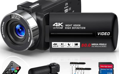 4K Video Camera Camcorder HD 80MP Vlogging Camera for YouTube IR Night Vision Camera 18X Digital Zoom 3.0 IPS Screen with 32GB SD Card, 2 Batteries, Remote Control, Microphone