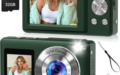 56MP Digital Camera, Compact Cameras with Fast Autofocus & 32GB SD Card, 16X Zoom Compact Point and Shoot Camera for Teens Adults, Dual Screen Selfie Camera
