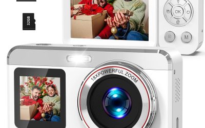 5K Digital Camera, 80MP Dual Screen Autofocus Vlogging Camera, 18X Zoom Point and Shoot Camera for Photography, Flash, 32GB Card, 2 Batteries, Compact Camera for Teens Adults (White)