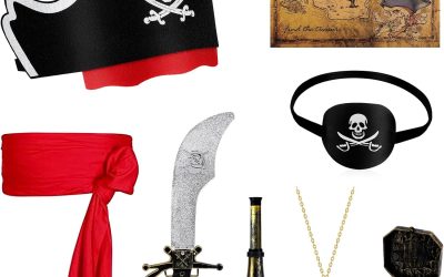 8 Pcs Pirate Costume Accessories Set Include Pirate Hat Headband Eye Patch Binocular Map Pirate Accessories for Halloween Cosplay Party Supplies Multi