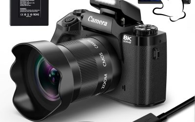 8K 64MP Digital Camera for Photography, Vlogging Camera with Autofocus, WiFi, 4 Inch Touchscreen, 16X Digital Zoom, 3000mAh Battery, Dual-Lens, Lens Hood, 32GB TF Card and Flash,Black