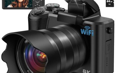 8K Digital Camera, 88MP Cameras for Photography with WiFi & Touch Screen, 16X Zoom Vlogging Camera for YouTube Video, Autofocus & Anti-Shake, Dual Camera, 2 Batteries, 64GB Card, Flash, Lens Hood