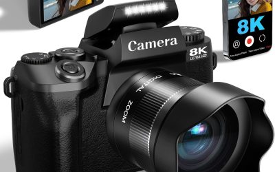 8K Digital Cameras for Photography, WiFi 64MP Vlogging Camera for YouTube, 4″ Touch Screen Professional Camera with Dual Lens, Auto Focu, 16X Digital Zoom, 3000mAh Batteries, 32GB Card, Black