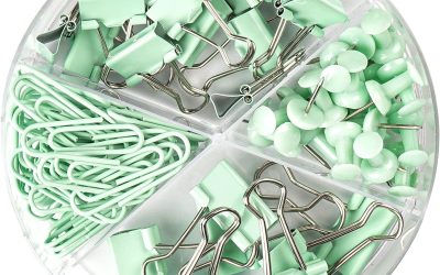 97 PCS Office Supplies for Women, Paper Clips, Binder Clips and Push Pins Set, Paperclips Thumb Tacks School and Home Desk Supplies, Desk Organized (Green)