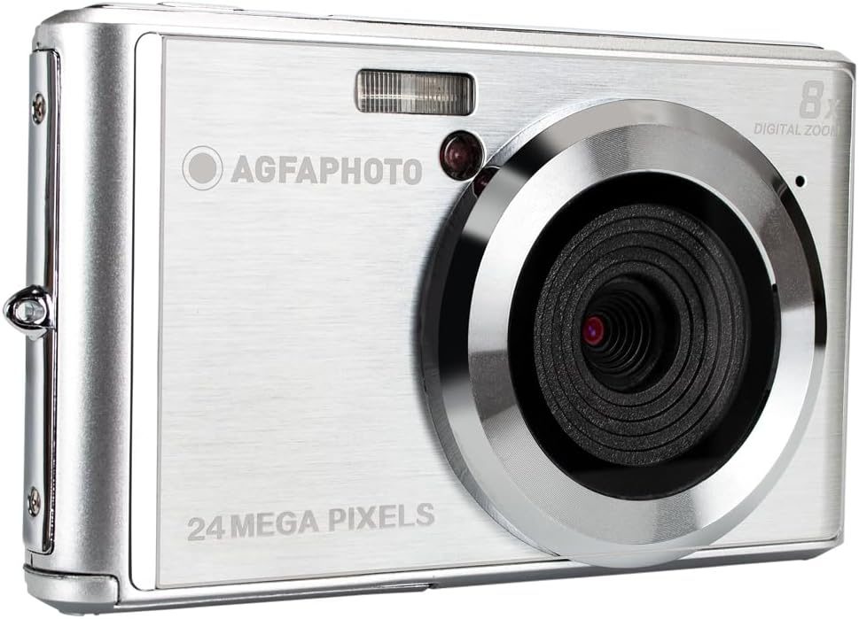 AGFA Photo Realishot DC5500 Compact Digital Camera, 24 MP, 2.4 Inch LCD Screen, 8X Digital Zoom, HD 720p Video, External SD Memory Card, Lithium Battery – Silver
