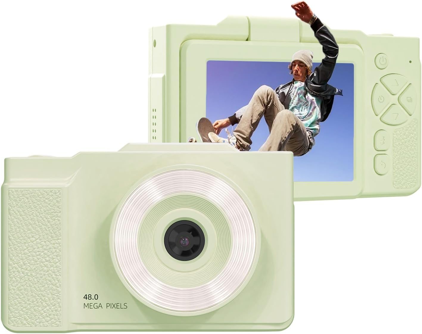 Acouto 48MP 1080P Digital Camera for Teens, Auto Focus 16X Zoom with LED Fill Light, 2.8 Inch Rotatable Screen, for Students, Friends with 4 Games, MP3 Player (Green)