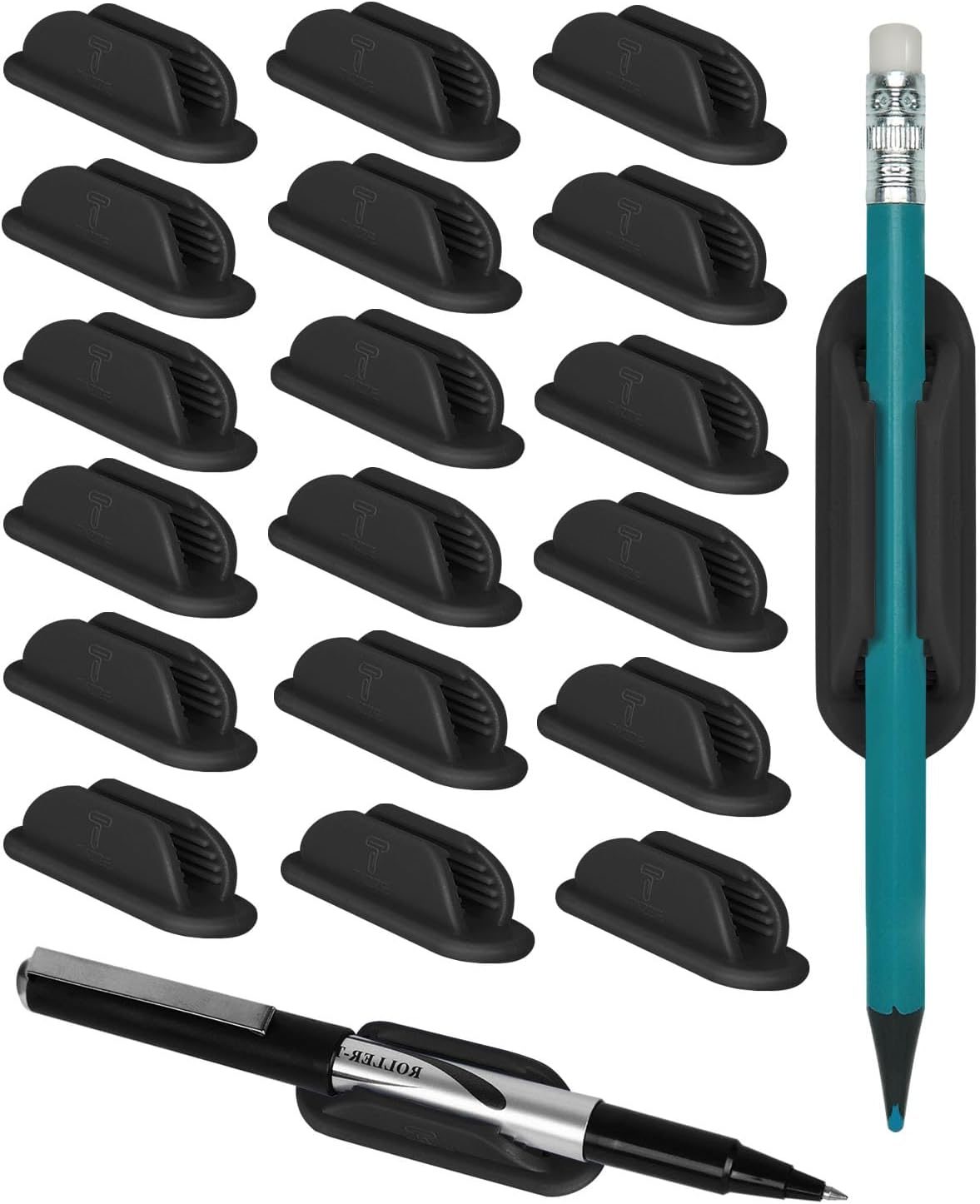 Adhesive Pencil Holders for Desk Set of 20 – Silicone Pen Holder with Upgraded Acrylic Adhesive Pads – Flexible Desk Pencil Holder for Class Office Essentials Accessories, Teacher Supplies