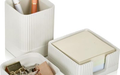 Aesthetic Desk Organizer Set of 3 For Your Office – Sturdy Concrete Desktop Accessories For Women or Men Enhance Any Office Decor – Set incl. Pen Holder, Paperclip Storage and Sticky Note Holder