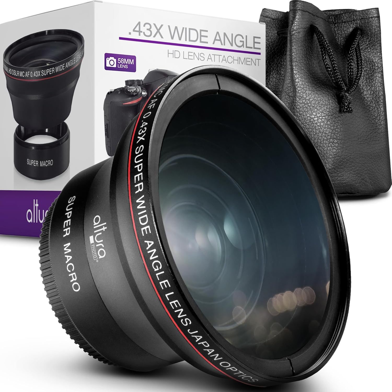 Altura Photo 58MM 0.43x HD Wide Angle Lens with Macro – Attaches to 58MM Filter Thread (Not Camera Body) – DSLR Accessories for Canon Rebel T7, T7i, T8i, T6i, T6s, T6, SL2, SL3, EOS 70D, 77D, 80D, 90D