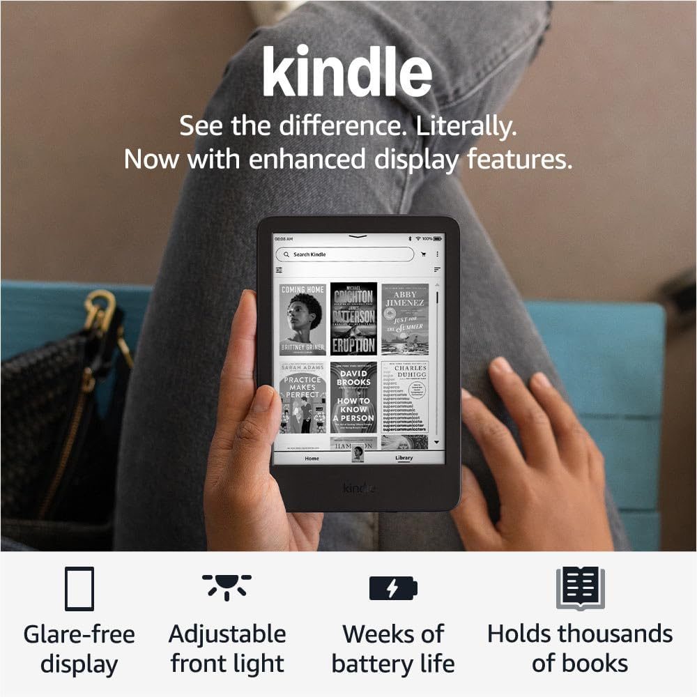 Amazon Kindle 16 GB (newest model) – Lightest and most compact Kindle, now with faster page turns, and higher contrast ratio, for an enhanced reading experience – Black