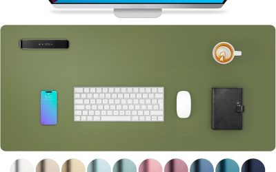 Aothia Desk Protector Mat, Mouse Pad, Non-Slip Waterproof PU Leather Desk Blotter, Laptop, Writing for Office and Home (23.6″ x 13.7″, Olive Green)