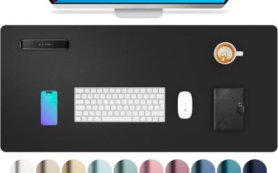 Aothia Non-Slip Waterproof PU Leather Desk Pad Protector for Mouse, Writing Desk, Office, Home, Laptop Blotter, 23.6″ x 13.7″, Black