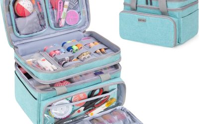 BAFASO Double Layer Sewing Accessories Organizer with 2 Detachable Pouches, Large Sewing Storage Bag for Sewing Tools (Bag ONLY), Green