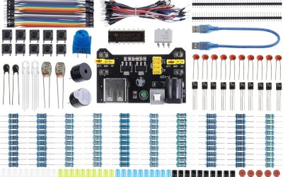 BOJACK 37 Values 480 Pcs Electronics Component Fun Kit with Power Supply Module, Jumper Wire,Precision Potentiometer,830 tie-Points Breadboard Compatible with STM32,Raspberry Pi,Arduino