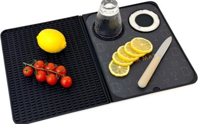 Bar Mat, Bar Accessories, Multifunctional Folding Cocktail Mat with Cutting Board, 18″ X 12″(Black) Drying Mats,Bar Mat for Countertop,Bar Decorations for Home, Outdoor Bar Accessories,Travel