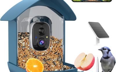 Bird Feeder with Camera,FHD Live View Video,Smart WiFi Bird Feeder Camera with Solar Panel,AI Birds Identification,IP65 Waterproof Birds House with Cam,Instant Arrival Alerts,Ideal Gift for Fathers