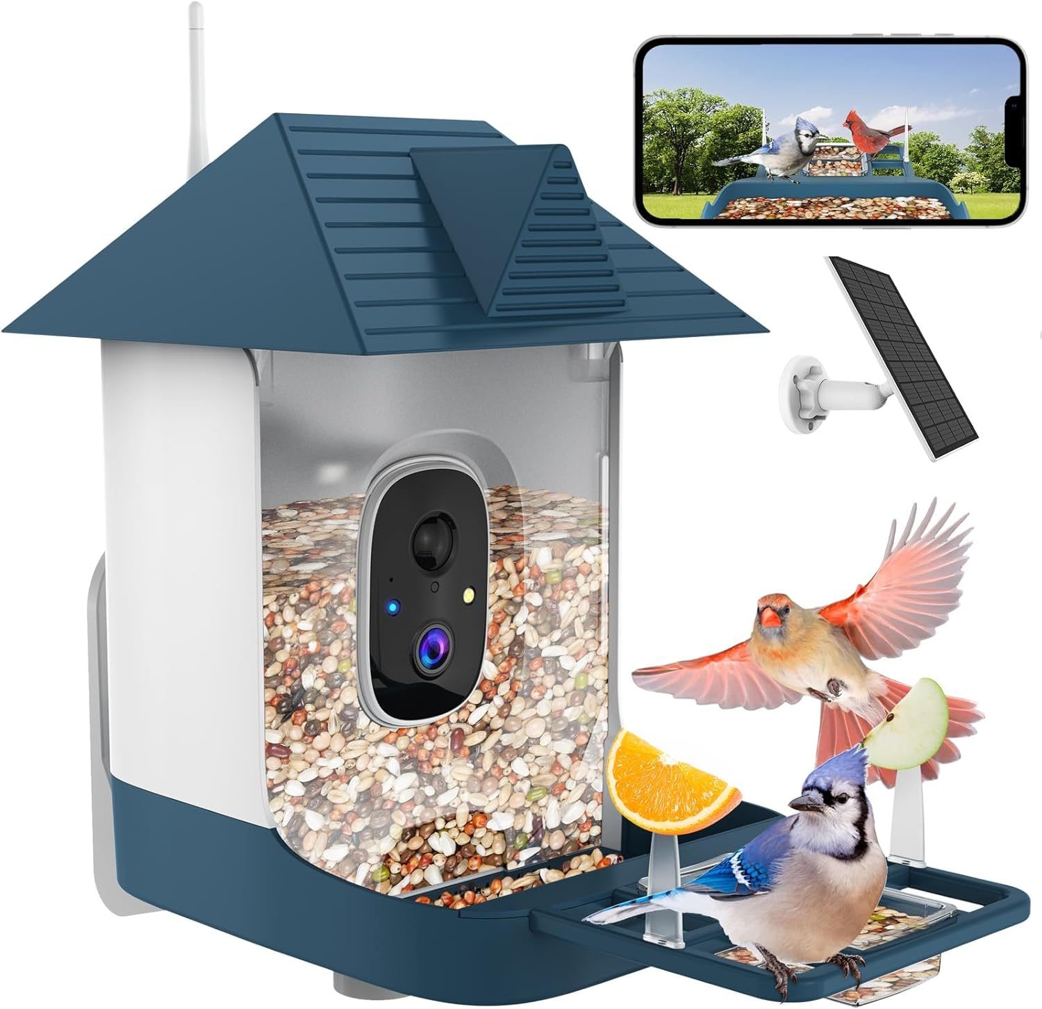 Bird Feeder with Camera,WiFi Outdoor Smart Bird Feeder Camera with Built-in AI Birds Recognition,Solar Powered,Auto Record Video by Cloud Storage,FHD Birds House with Cam,Ideal Gift for Dad and Mom