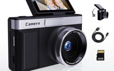 Black Digital Camera with 2″ Flip Screen for Selfie, 1080P Point and Shoot Digital Camera with 32GB Card, 8X Zoom, Portable Vlogging Camera for Kids, Teens & Beginners