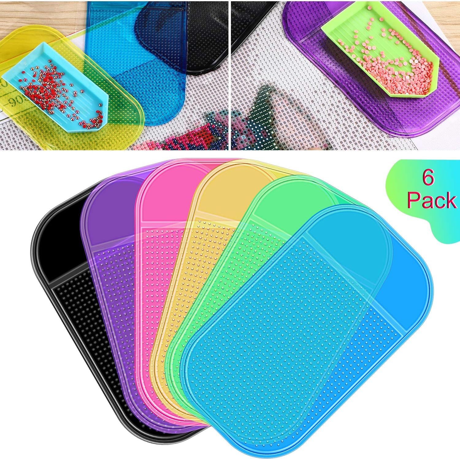 Blulu 6 Pieces Diamond Art Painting Accessories Anti-Slip Tools Sticky Mat Diamond Painting Trays Sticky Gel Pad Universal Mount Holder 5.6 x 3.3 Inch for Adults Art Supplies(Colorful Color Style)