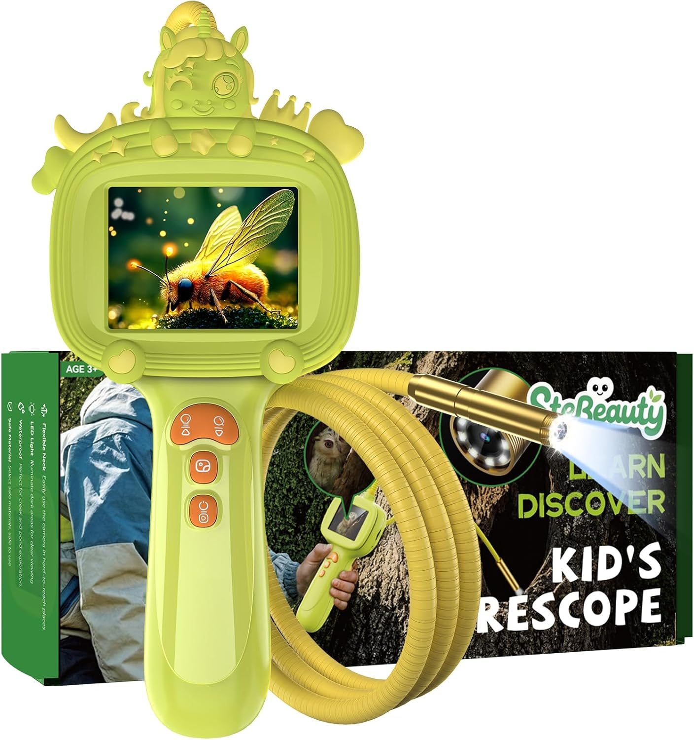 Borescope Snake Camera with Light for Kids, Photo and Video Mini Unicorns Endoscope, Stem Toys for Kids 4-10, Educational Birthday Gifts for Girls Boys, Best Science Gifts for Hiking Camping (Green)
