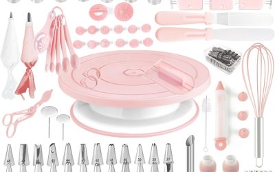 Cake Decorating Kit,137pcs Cake Decorating Supplies with Cake Turntable for Decorating,Pastry Piping Bag,Russian Piping Tips Baking Tools, Cake Baking Supplies for Beginners(Light Pink)