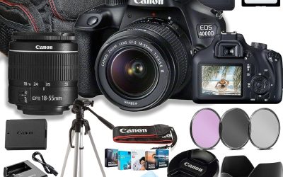 Canon EOS 4000D / Rebel T100 DSLR Camera w/EF-S 18-55mm F/3.5-5.6 Zoom Lens + 64GB Memory, Filters,Case, Tripod, Flash, and More (34pc Bundle) (Renewed)
