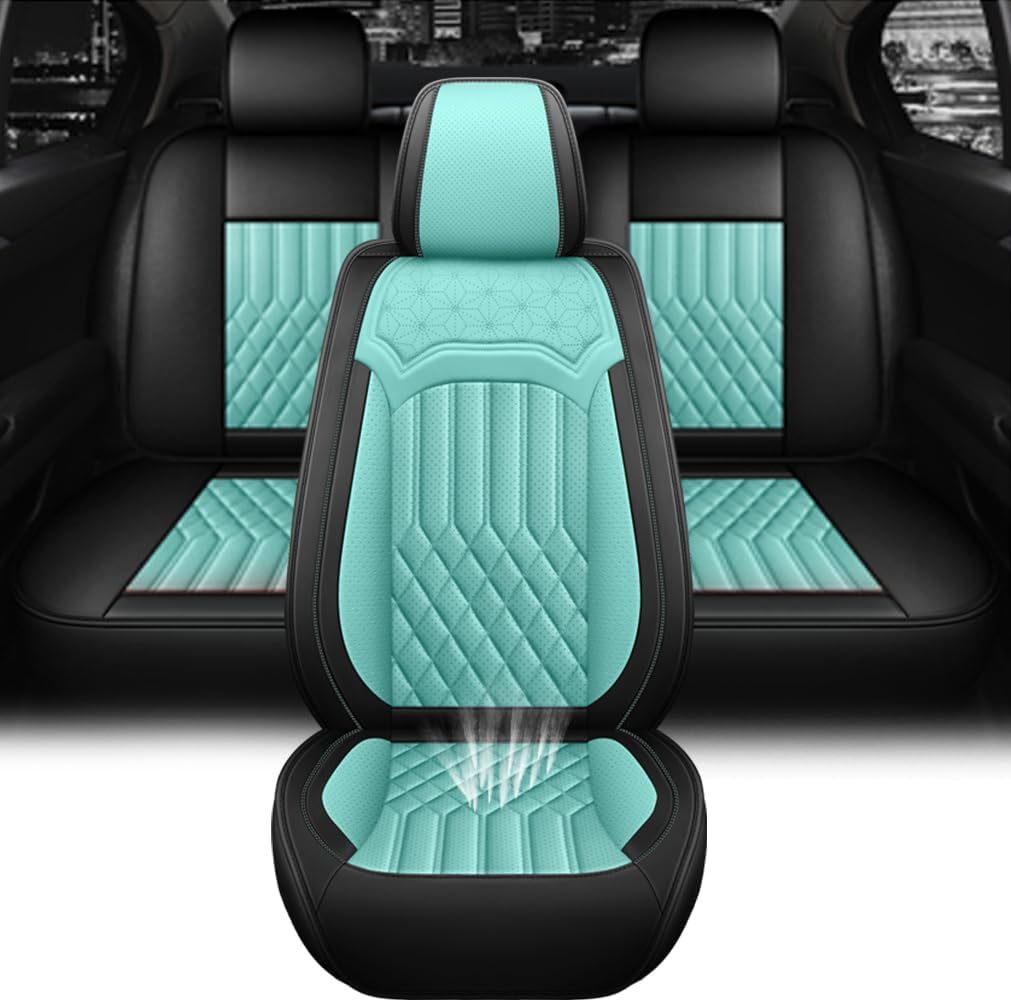 Car Seat Covers for Jeep Wrangler Unlimited 2009-2022,Leather Waterproof Anti-Slip Four Seasons Universal Seat Cover,Protector Comfort Car Seat Cover with Airbag(Black&Blue,5 Seats)