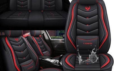 Car Seat Covers for Toyota Camry 2000-2025 Four Seasons Universal Car Seat Cover, Leather Comfortable Waterproof Breathable Seat Cover with Airbag(Black&Red, 5 Seats)