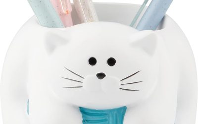 Chapman and Grand Relaxing Kitty Cat Pen Holder (White/Turquoise), Patent Pending