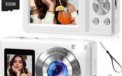 Compact Camera,56MP Dual-Screen Digital Camera for Teens with Auto Focus,Smile Capture,Anti-Shake,16X Zoom,32GB SD Card Camera Digital Gift for Boys Girls Teens