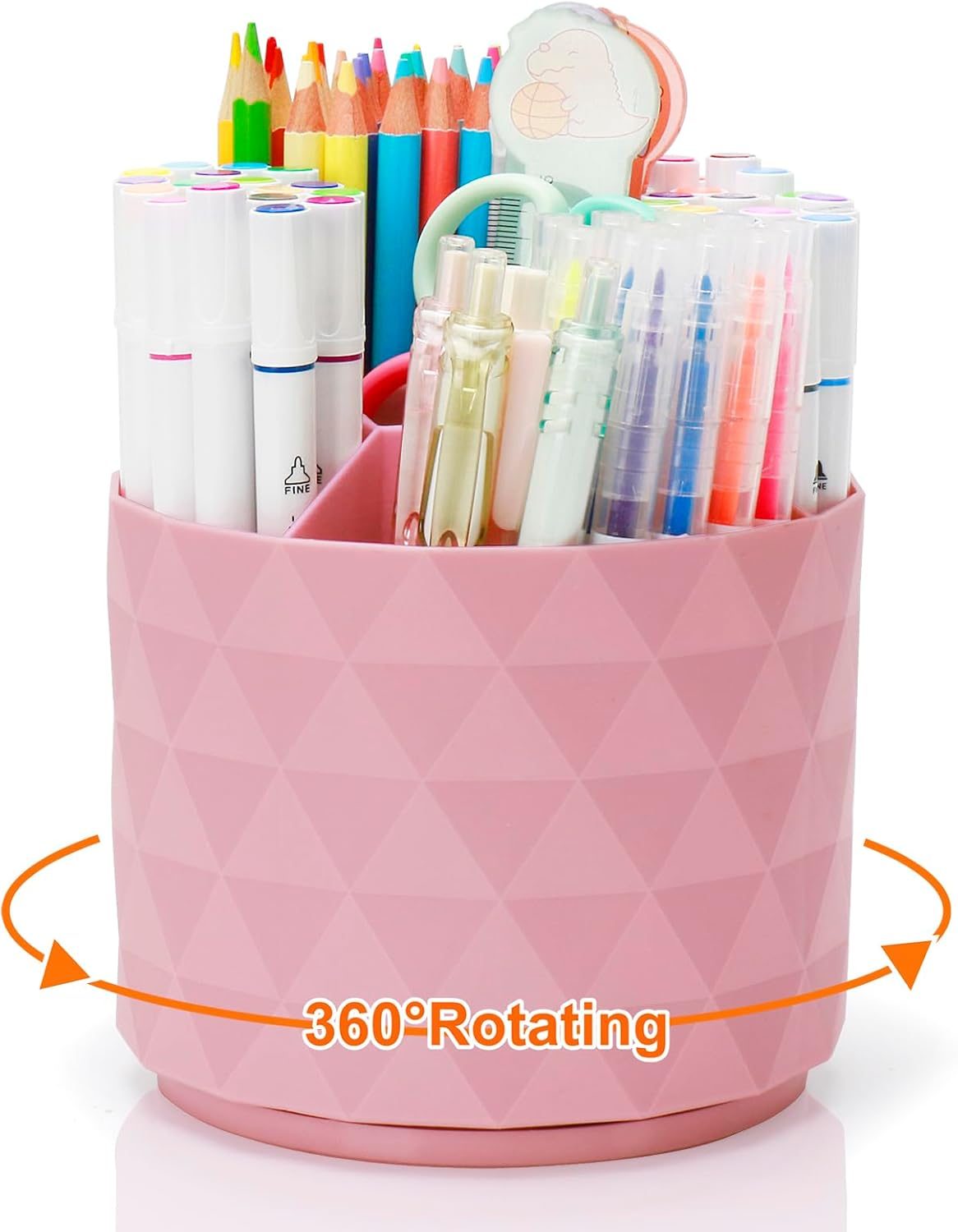 Cute Pencil Holders For Desk,360-Degree Rotating Pen Holders For Home Office,Diamond-like Pen Organizer With 5 Compartments,Stylish Desk Accessories For Office,School,Home,Art Supply (Pink)
