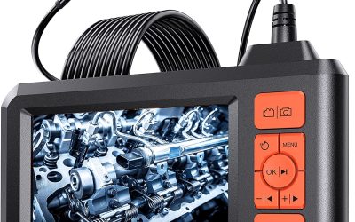 DEPSTECH 5.5mm Industrial Endoscope, 1080P Digital Borescope Inspection Camera with 4.3″ Screen, IP67 Waterproof Snake Camera with Lights,16.5FT Semi-Rigid Cable, 32GB Card &Photo Capture (Orange)