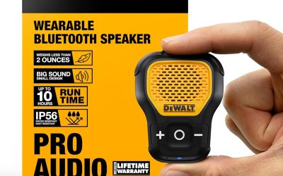 DEWALT Wearable Bluetooth Speaker (Updated Version), Clip-On Wireless Jobsite Pro Water-Resistant Portable Speaker (Non-Magnetic), Built-in Mic for Hands-Free Music/Calls, Bluetooth Speaker (Yellow)