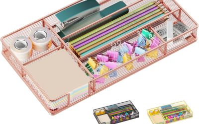 Desk Drawer Organizer Tray, Mesh Desk Organizer, Office Drawer Organizer, Desk Accessories & Workspace Organizers, Suitable for Tools, Pencils, Office Supplies Storage (Rose Gold)