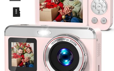 Digital Camera, 5K Vlogging Camera for Photography, 80MP Dual Screen Point and Shoot Digital Camera with Auto Focus, 18X Zoom, Flash, 2 Batteries, 32GB Card for Teens and Adults (Pink)