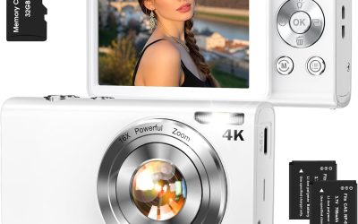 Digital Camera,Autofocus 4K Vlogging Camera for Photography with 32GB Card,48MP Portable Compact Point and Shoot Digital Camera for Teens Adult Beginner with 16X Zoom,Anti-Shake,2 Batteries(White)