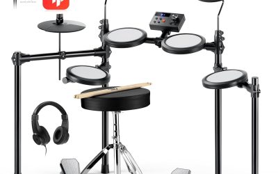 Donner Electric Drum Set, DED-70 Electronic Drum Kit for Beginner with 150 Sounds, 4 Quiet Mesh Pads, 9″ Cymbals, USB MIDI, Type-C Charging, 2 Pedal, Throne, Headphones, Sticks, Melodics Lessons