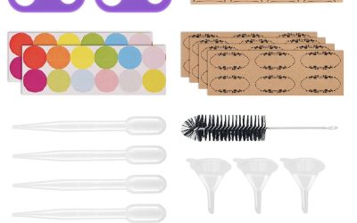 Easytle Essential Oil Tools Essential Oil Opener Essential Oil Key Tool for Essential Oil Accessories Includes 2 Openers, 6 Droppers, 6 Funnels, 72 Labels And Brush Tools Set for Glass Roll On Bottles