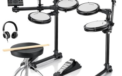 Electric Drums, Donner DED-200 LITE Electronic Drum Kit for Beginner with 450+ Sounds, USB MIDI, Quiet Mesh Pads, Throne, Headphones, Sticks and 40 Melodics Lessons