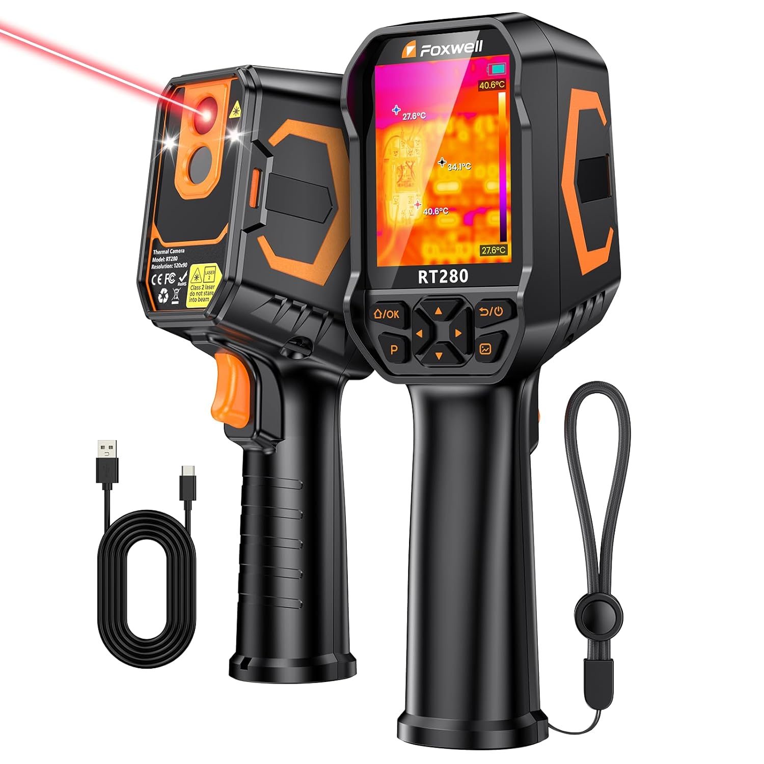 FOXWELL RT280 Thermal Imaging Camera, 320 X 240 2.8″ LCD Screen Thermal Camera, TISR Resolution 240 x 180, 25Hz Handheld Infrared Cameras with Laser, PC Analysis, Photo & Video Recording, 32GB Storage