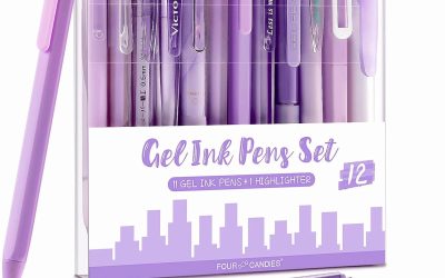 Four Candies Lavender Series Gel Pens, Black & Purple Ink Writing Pens with 0.5 mm Smooth Fine Point, School Office Stationery Supplies Desk Accessories Gifts for Women, Set of 12
