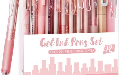 Four Candies Rose Series Gel Pens, Cute Writing Pens with Black & Pink Ink, 0.5 mm Smooth Fine Point, Back to School Office Supplies Girly Stationery Aesthetic Desk Accessories for Women, Set of 12